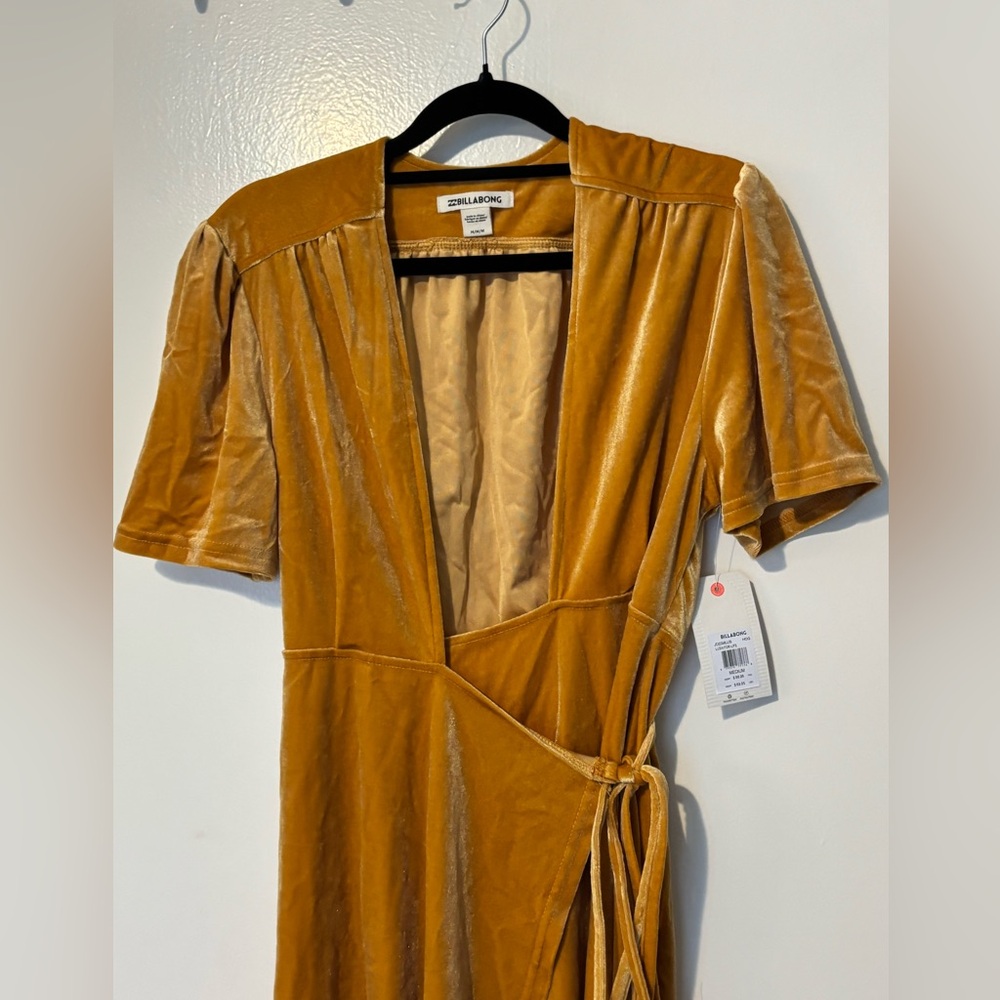 Billabong Women's Velvet Wrap Mini Dress in Mustard - Picture 4 of 8